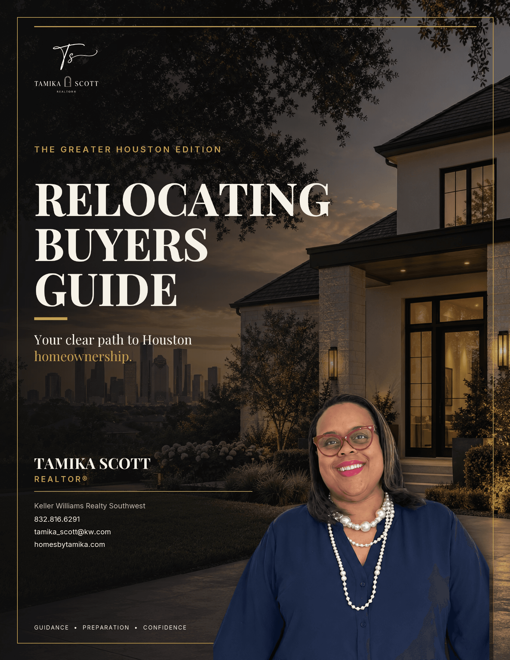 Cover of the free Moving to Houston relocation guide by Tamika Scott, REALTOR